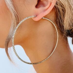 Twelve Brand Large Lightweight Silver-tone Rhinestone Sparkle Hoop Earrings